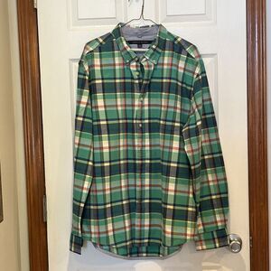 Tommy Hilfiger Mens Button Down Shirt Green Plaid Classic Fit Long Sleeve  XL